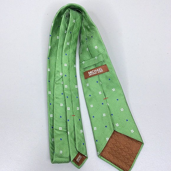 MICHAEL Michael Kors Mens Neck Tie Green Blue Geometric 100% Silk - Picture 3 of 3